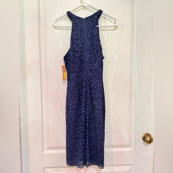 NWT Cremieux Women Dress Navy Floral Lace Midi Halter - Picture 6 of 6